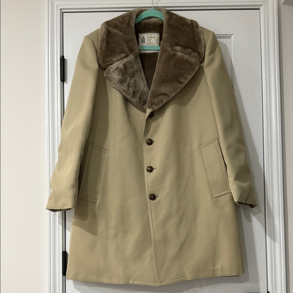 Vintage LONDON FOG Jacket Mens 44 Long Faux Fur Lined Overcoat Trench Coat